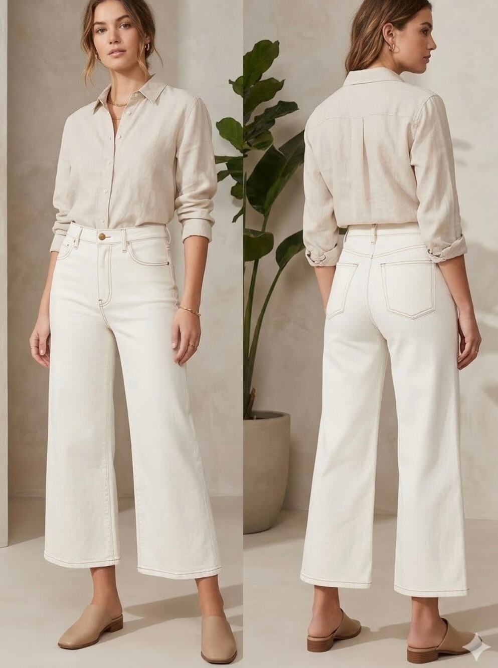 Frame The High Rise Wide Leg Croped Jeans Ivory Size 27